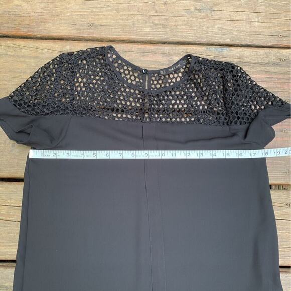 Zara Womens Blouse Black Short Sleeve Scoop Neck Keyhole Back Crochet S - Picture 8 of 8